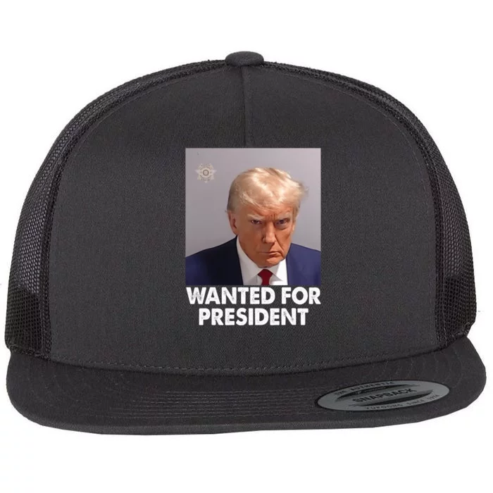 Mug Shot Trump Wanted For President Flat Bill Trucker Hat