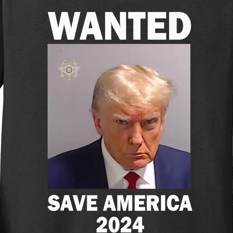 Mug Shot Trump Wanted Save America 2024 Kids Long Sleeve Shirt