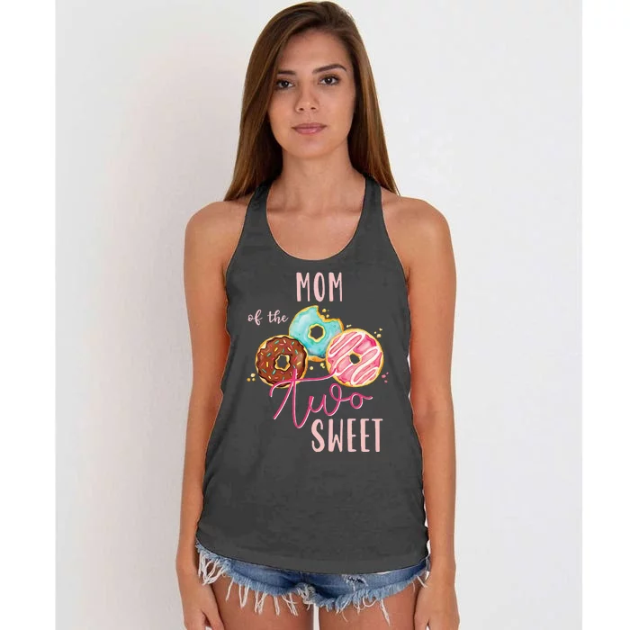 Mom Sweet Two Donut Birthday Party Theme Women's Knotted Racerback Tank