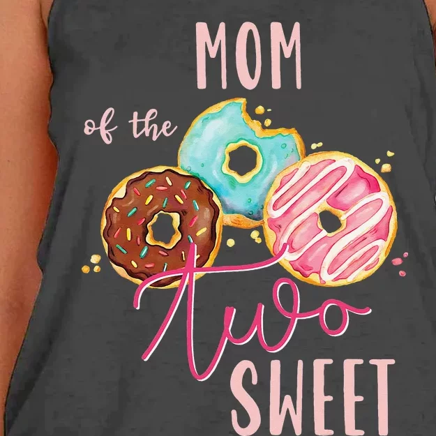 Mom Sweet Two Donut Birthday Party Theme Women's Knotted Racerback Tank