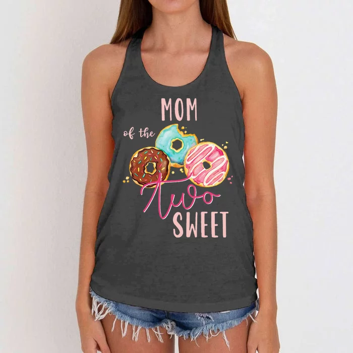 Mom Sweet Two Donut Birthday Party Theme Women's Knotted Racerback Tank