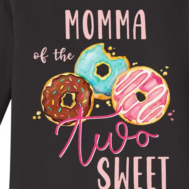 Momma Sweet Two Donut Birthday Party Theme Baby Long Sleeve Bodysuit