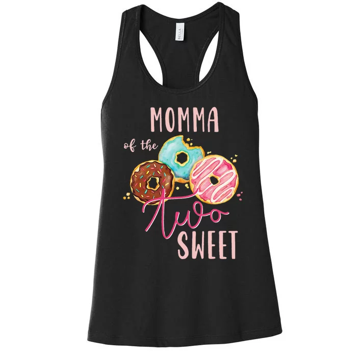 Momma Sweet Two Donut Birthday Party Theme Women's Racerback Tank