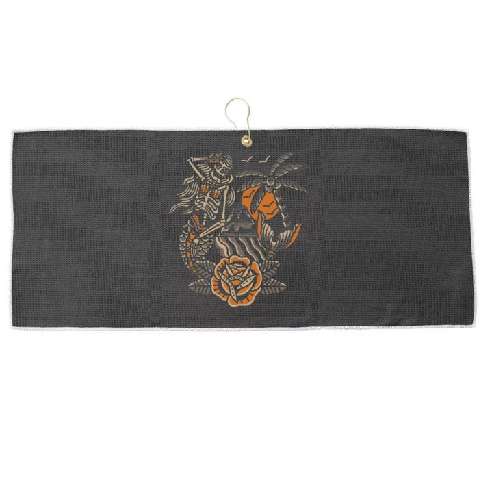 Mermaid Skeleton Traditional Tattoo Old School Tattoo Flash Large Microfiber Waffle Golf Towel