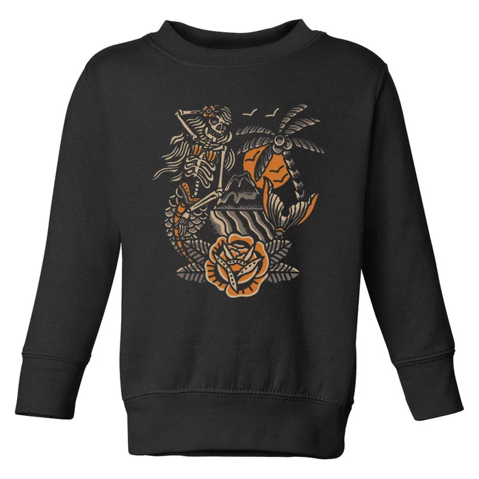 Mermaid Skeleton Traditional Tattoo Old School Tattoo Flash Toddler Sweatshirt