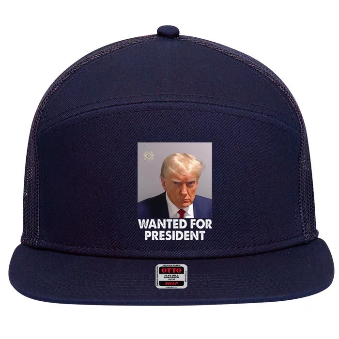 Mug Shot Trump Wanted For President 7 Panel Mesh Trucker Snapback Hat