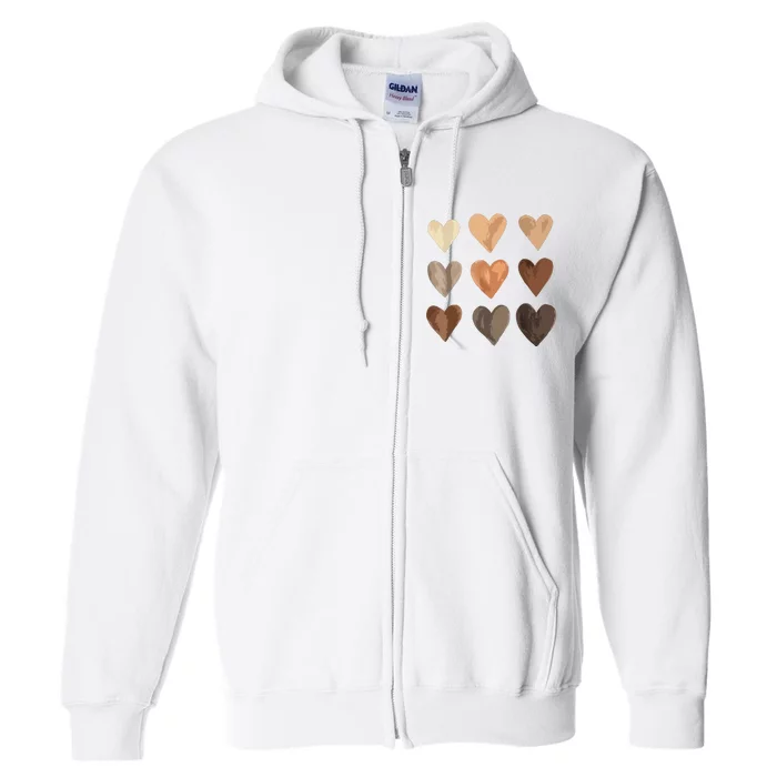 Melanin Skin Tone Hearts Juneteenth Black History Women Full Zip Hoodie