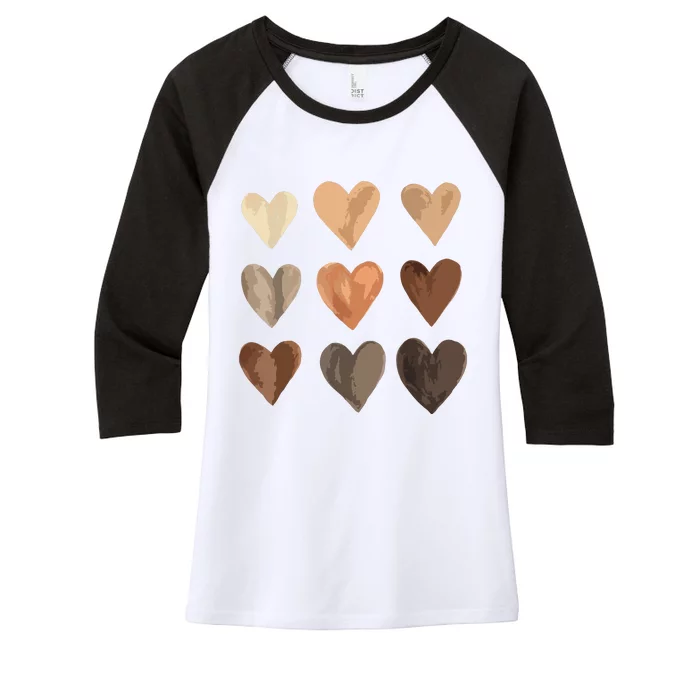 Melanin Skin Tone Hearts Juneteenth Black History Women Women's Tri-Blend 3/4-Sleeve Raglan Shirt