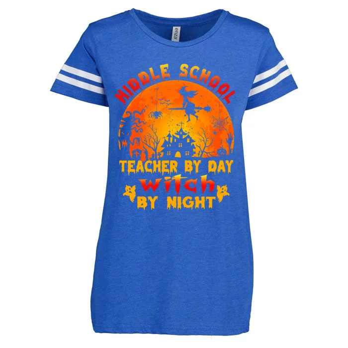 Middle School Teacher By Day Witch By Night Tees Halloween Cool Gift Enza Ladies Jersey Football T-Shirt