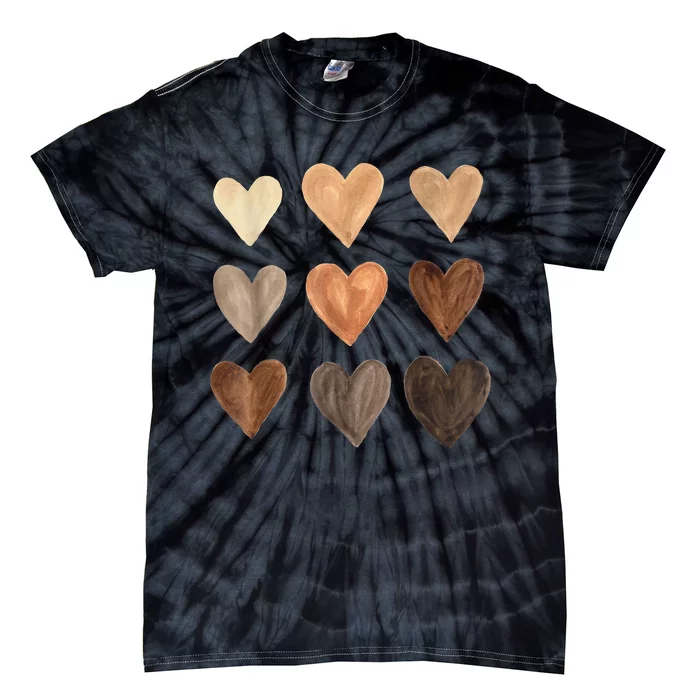 Melanin Skin Tone Hearts Juneteenth Black History Tie-Dye T-Shirt