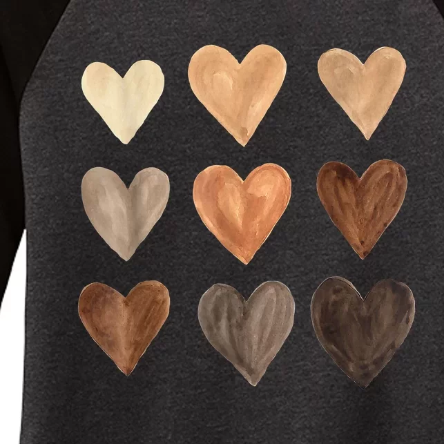 Melanin Skin Tone Hearts Juneteenth Black History Women's Tri-Blend 3/4-Sleeve Raglan Shirt