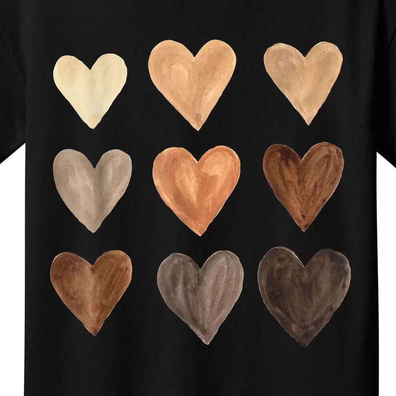 Melanin Skin Tone Hearts Juneteenth Black History Kids T-Shirt