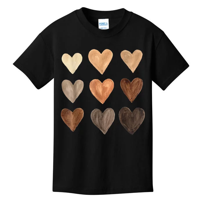 Melanin Skin Tone Hearts Juneteenth Black History Kids T-Shirt