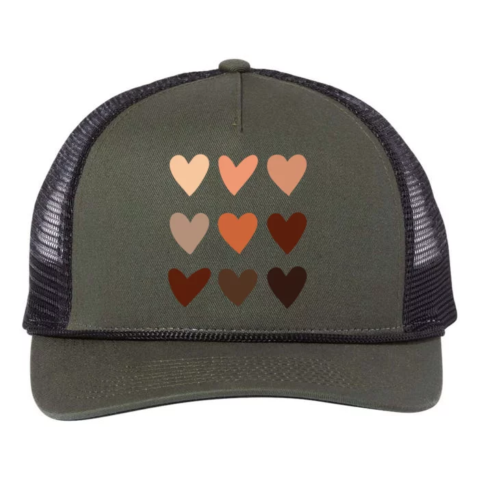 Melanin Skin Tone Hearts Be Kind Black History Month Retro Rope Trucker Hat Cap