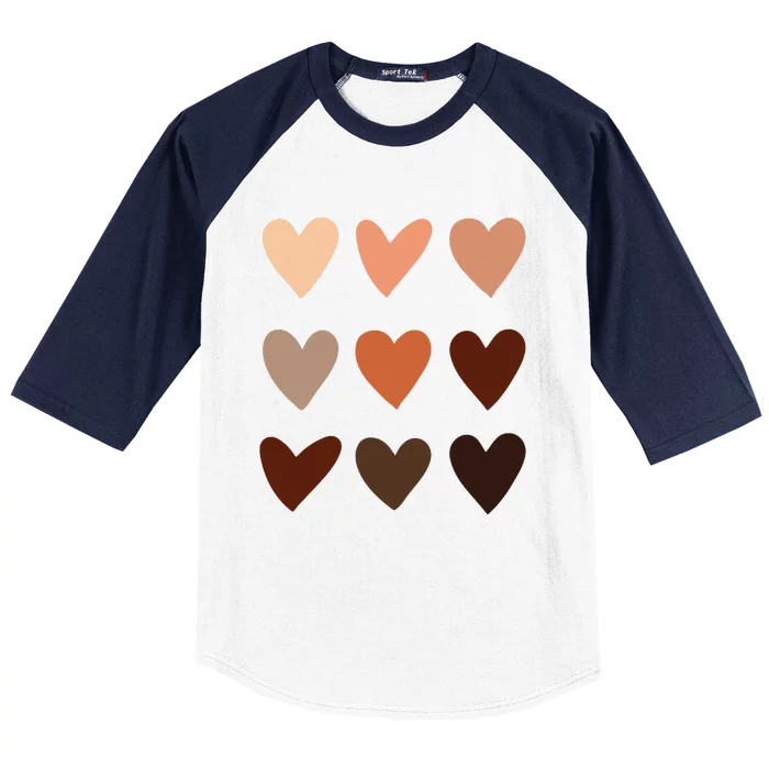 Melanin Skin Tone Hearts Be Kind Black History Month Baseball Sleeve Shirt