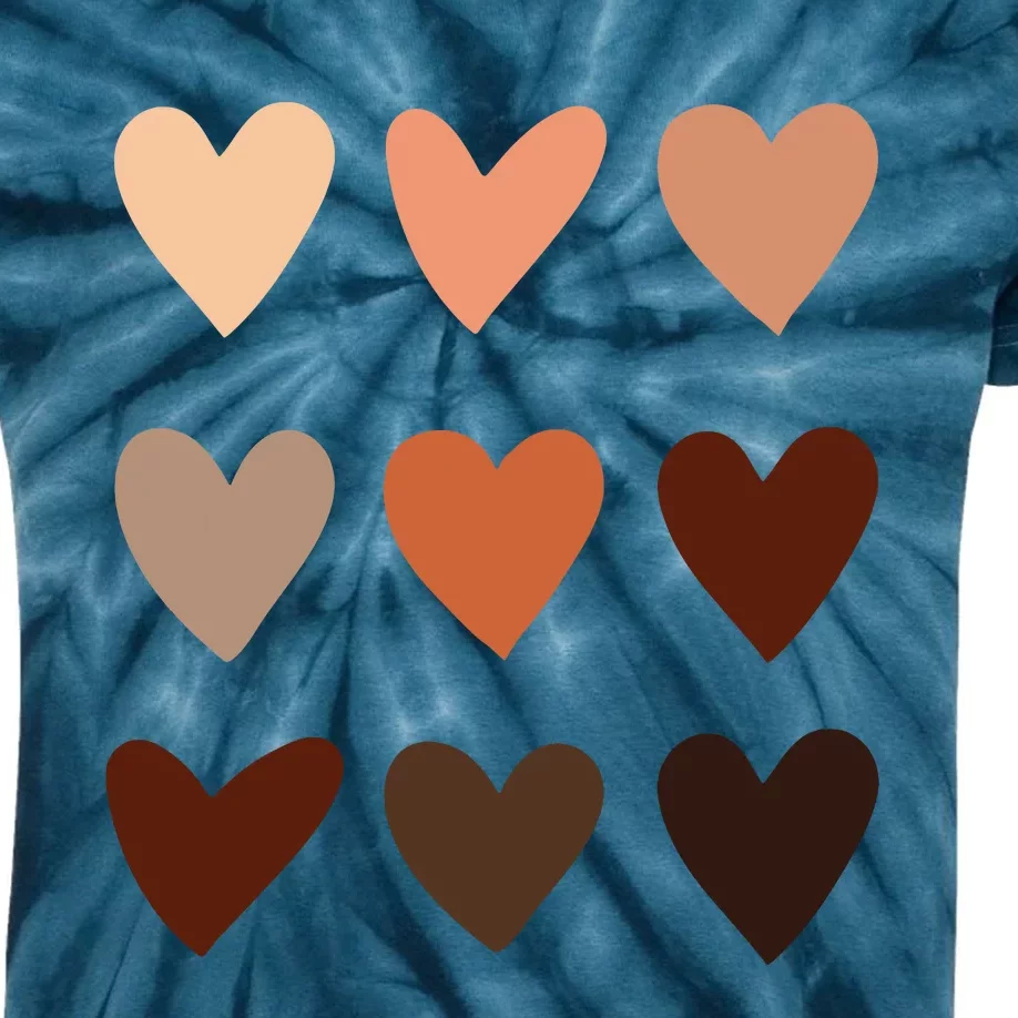 Melanin Skin Tone Hearts Be Kind Black History Month Kids Tie-Dye T-Shirt