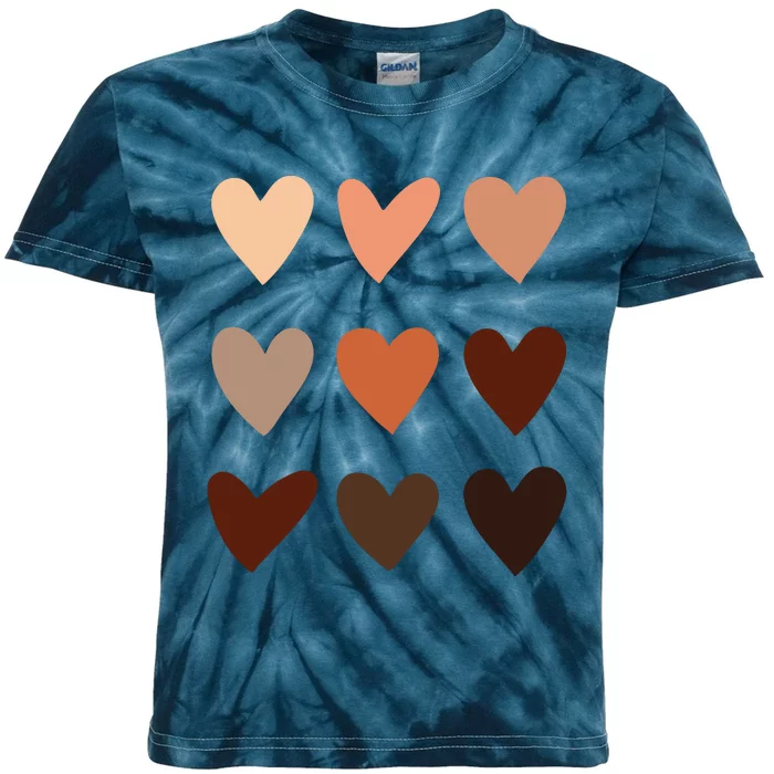 Melanin Skin Tone Hearts Be Kind Black History Month Kids Tie-Dye T-Shirt