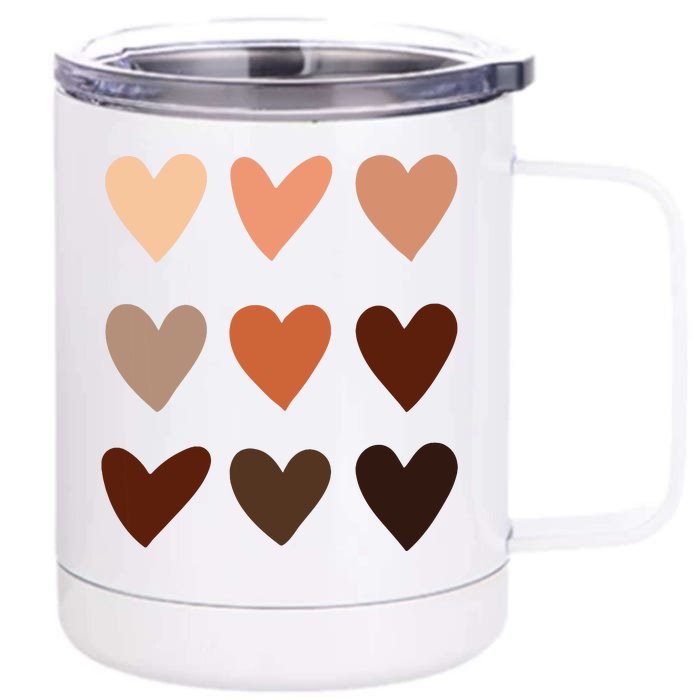 Melanin Skin Tone Hearts Be Kind Black History Month Front & Back 12oz Stainless Steel Tumbler Cup