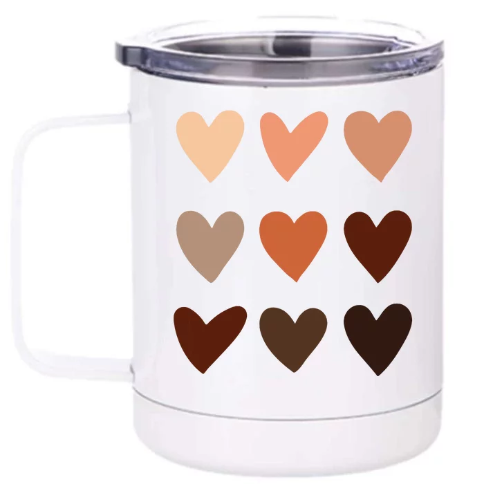 Melanin Skin Tone Hearts Be Kind Black History Month Front & Back 12oz Stainless Steel Tumbler Cup