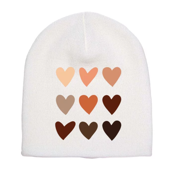 Melanin Skin Tone Hearts Be Kind Black History Month Short Acrylic Beanie