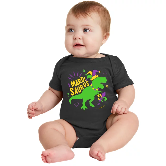 Mardi Saurus T Rex Dinosaur Dino Mardi Gras Baby Bodysuit