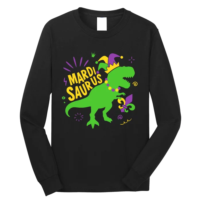 Mardi Saurus T Rex Dinosaur Dino Mardi Gras Long Sleeve Shirt