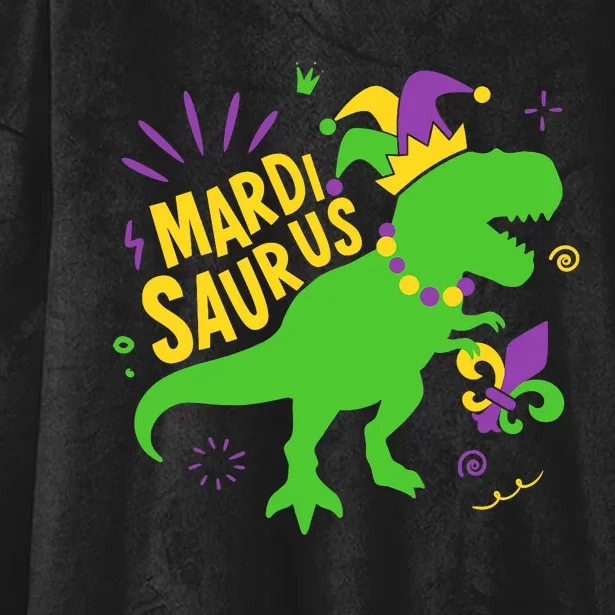 Mardi Saurus T Rex Dinosaur Dino Mardi Gras Hooded Wearable Blanket