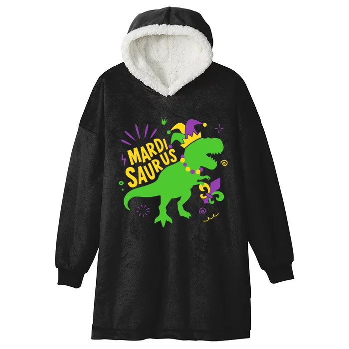 Mardi Saurus T Rex Dinosaur Dino Mardi Gras Hooded Wearable Blanket