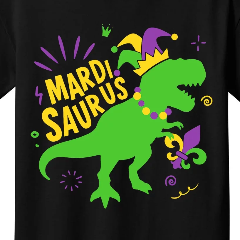 Mardi Saurus T Rex Dinosaur Dino Mardi Gras Kids T-Shirt