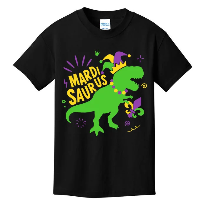 Mardi Saurus T Rex Dinosaur Dino Mardi Gras Kids T-Shirt