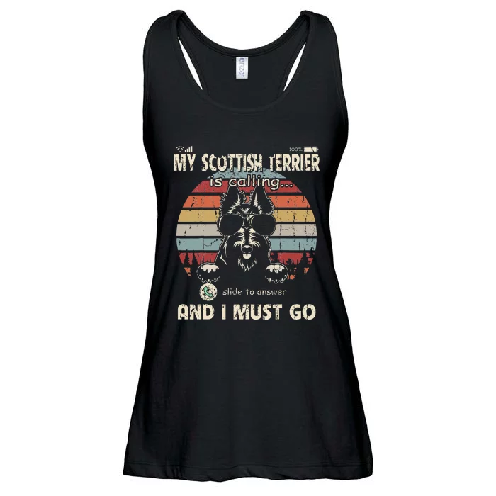 My Scottish Terrier Is Calling And I Must Go Phone Screen Ladies Essential Flowy Tank