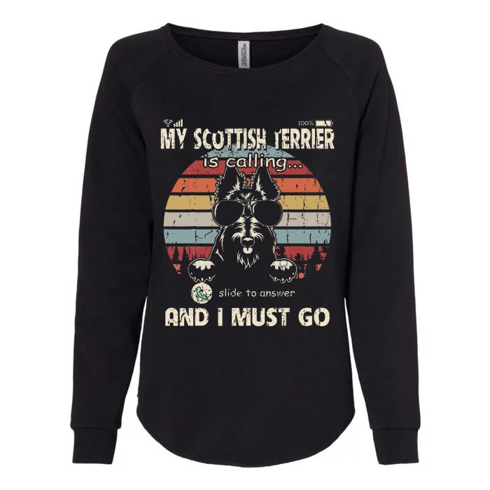 My Scottish Terrier Is Calling And I Must Go Phone Screen Womens California Wash Sweatshirt