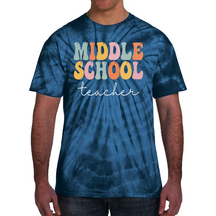 Middle School Teacher Retro Groovy Happy First Day Of School Tie-Dye T-Shirt