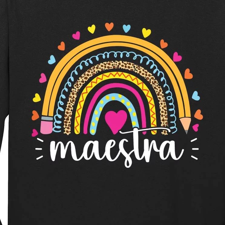 Maestra Spanish Teacher Rainbow Leopard Long Sleeve Shirt