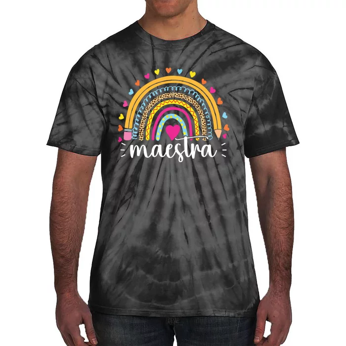 Maestra Spanish Teacher Rainbow Leopard Tie-Dye T-Shirt