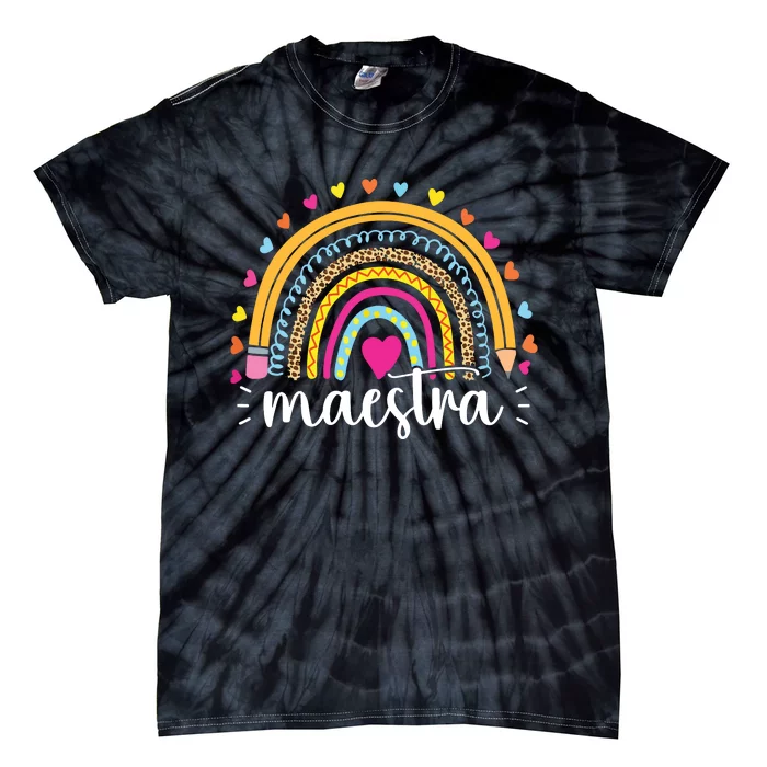 Maestra Spanish Teacher Rainbow Leopard Tie-Dye T-Shirt