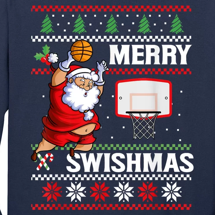 Merry Swishmas Ugly Christmas Basketball Christmas Tall Long Sleeve T-Shirt