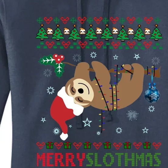 Merry Slothmas Ugly Christmas Pajama For Sloth Lovers Gift Women's Pullover Hoodie