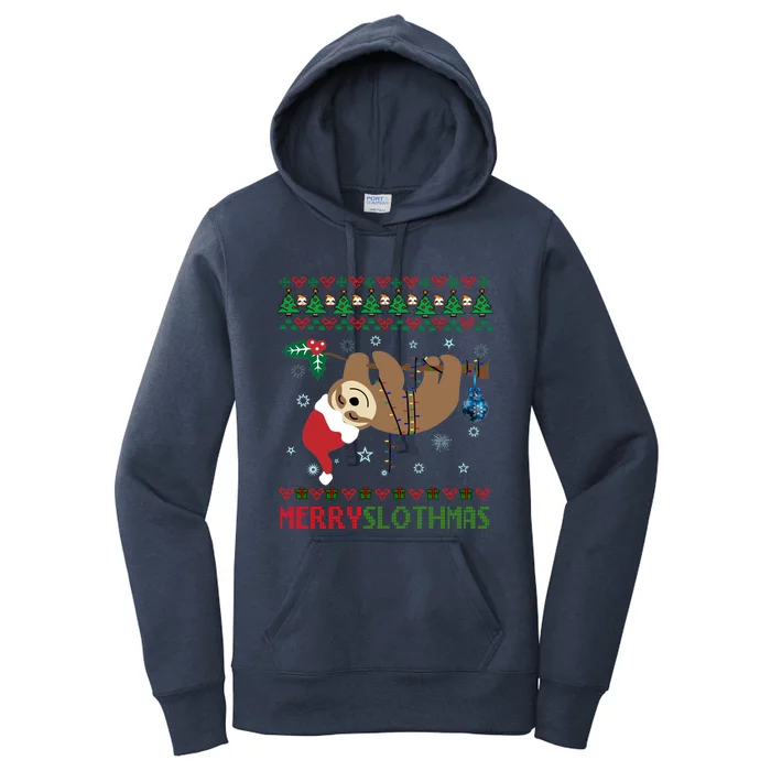 Merry Slothmas Ugly Christmas Pajama For Sloth Lovers Gift Women's Pullover Hoodie