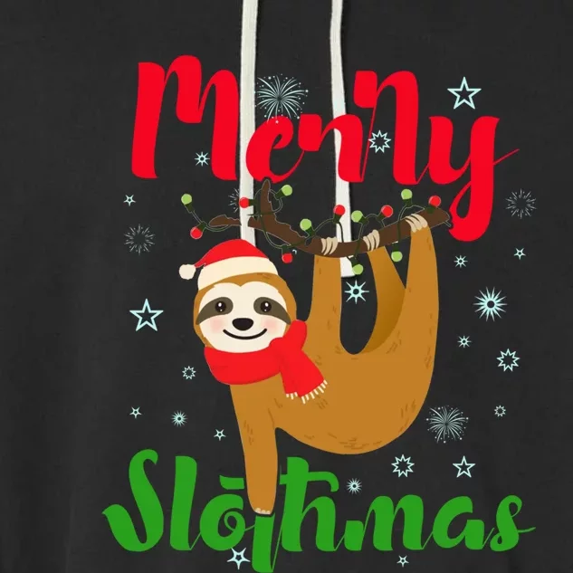 Merry Slothmas Ugly Christmas Pajama For Sloth Lovers Gift Garment-Dyed Fleece Hoodie