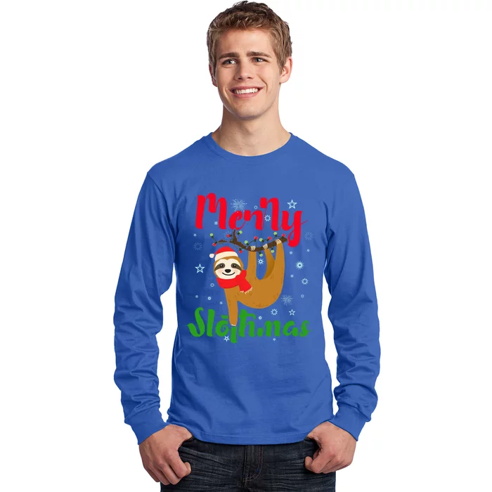 Merry Slothmas Ugly Christmas Pajama For Sloth Lovers Gift Long Sleeve Shirt