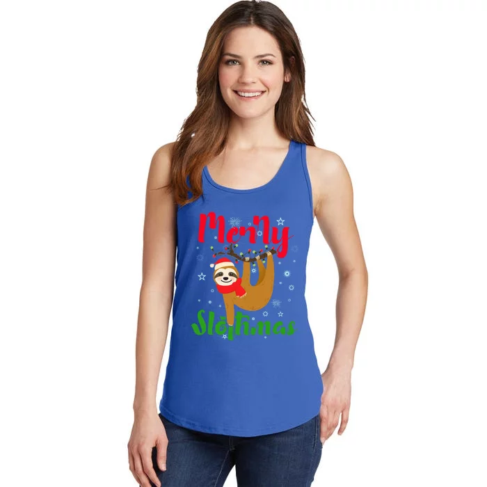 Merry Slothmas Ugly Christmas Pajama For Sloth Lovers Gift Ladies Essential Tank