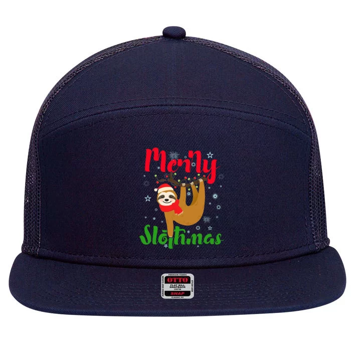 Merry Slothmas Ugly Christmas Pajama For Sloth Lovers Gift 7 Panel Mesh Trucker Snapback Hat