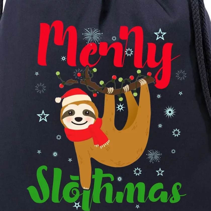 Merry Slothmas Ugly Christmas Pajama For Sloth Lovers Gift Drawstring Bag