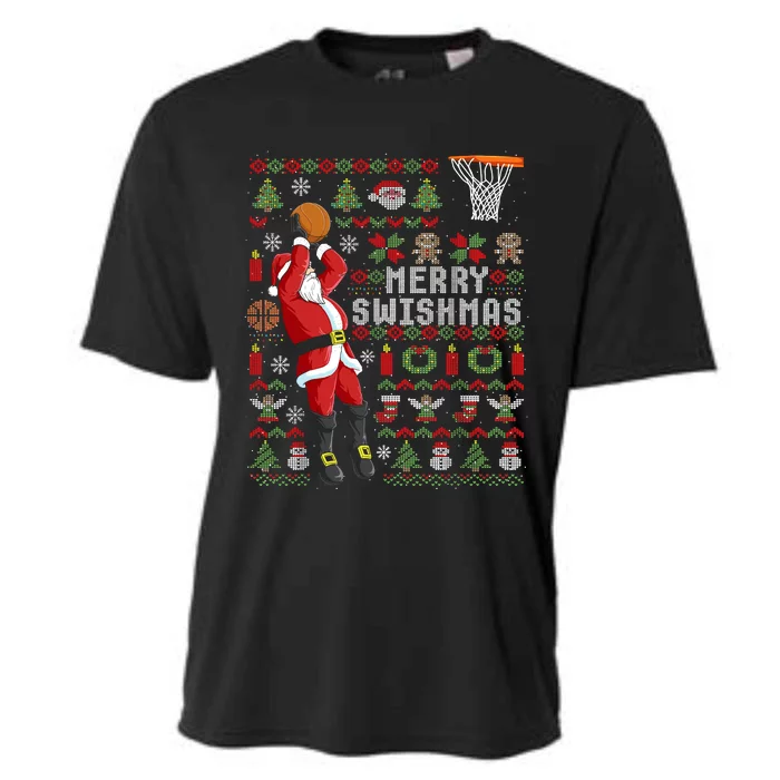 Merry Swishmas Ugly Christmas Basketball Cooling Performance Crew T-Shirt