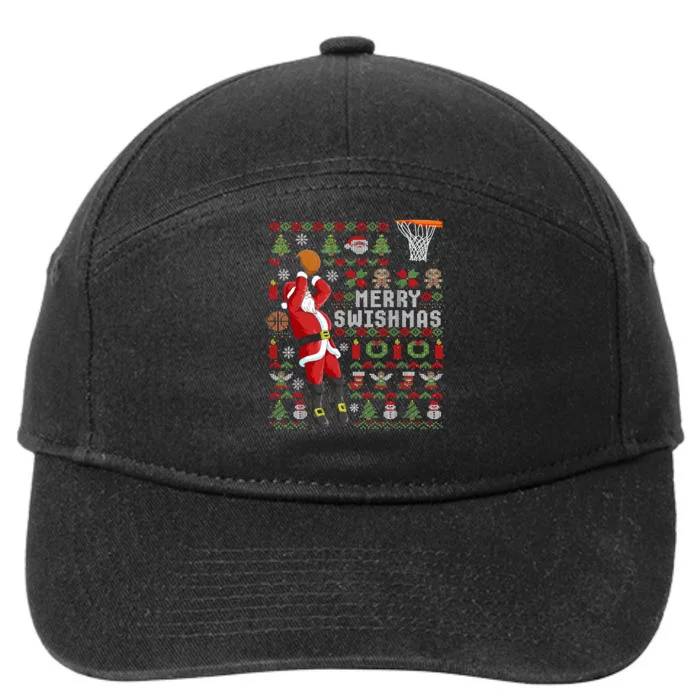 Merry Swishmas Ugly Christmas Basketball 7-Panel Snapback Hat