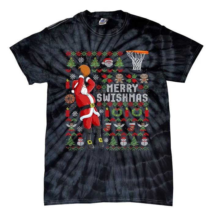 Merry Swishmas Ugly Christmas Basketball Tie-Dye T-Shirt