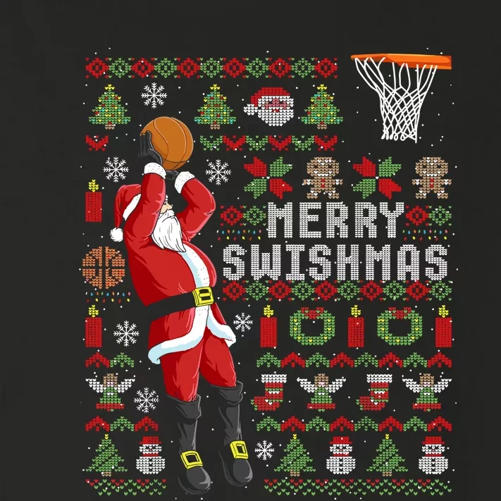 Merry Swishmas Ugly Christmas Basketball Toddler Long Sleeve Shirt