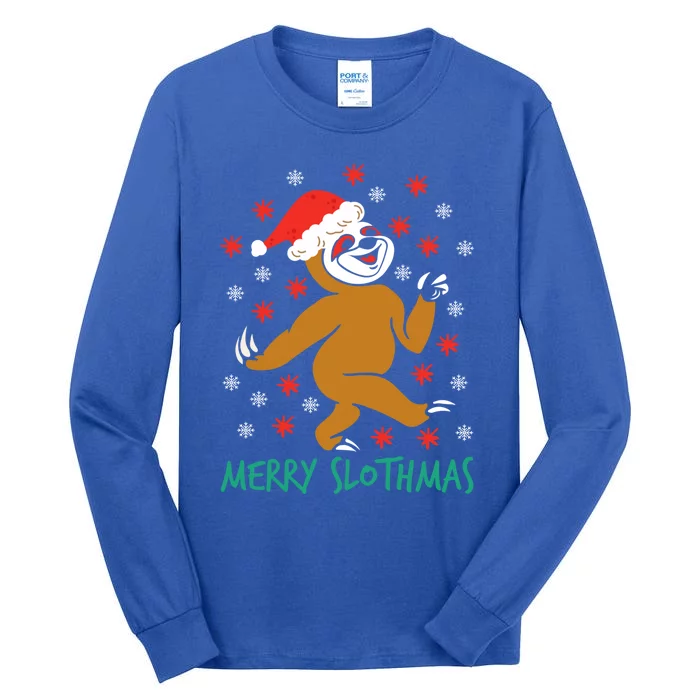 Merry Slothmas Ugly Christmas Sloth Pajamas Santa Hat Xmas Gift Tall Long Sleeve T-Shirt