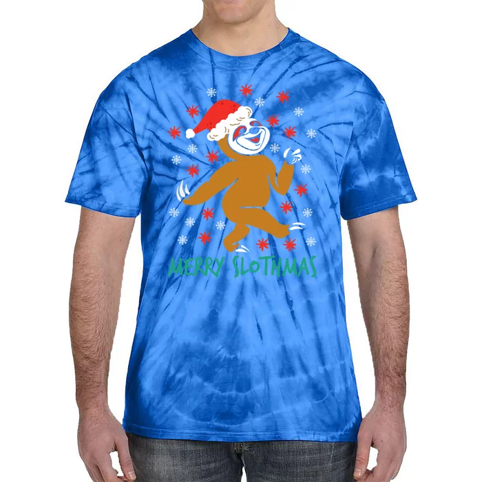 Merry Slothmas Ugly Christmas Sloth Pajamas Santa Hat Xmas Gift Tie-Dye T-Shirt